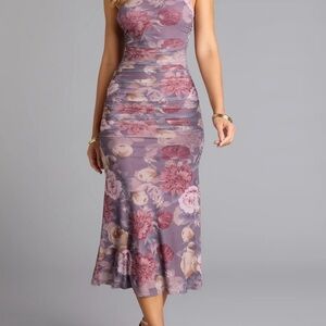 Windsor Lilac Floral Midi Dress with Pink Blooms